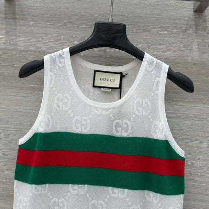 Embroidered jacquard mesh vest top