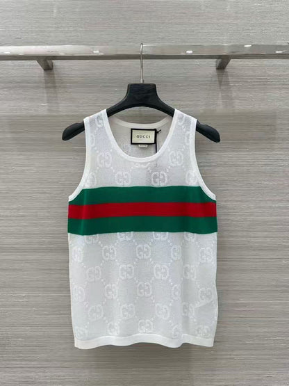 Embroidered jacquard mesh vest top