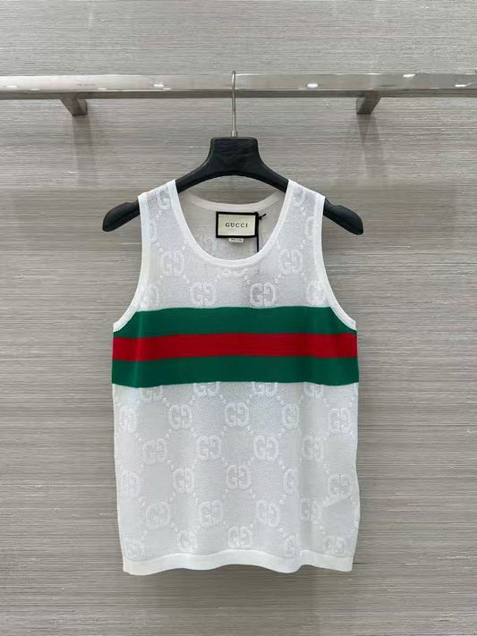 Embroidered jacquard mesh vest top
