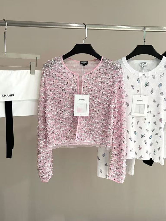 c 25 Pink bead cardigan