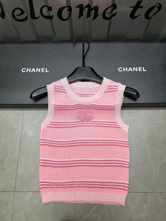 25 Summer new striped double C knitted vest