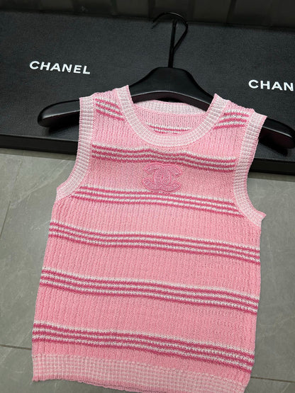 25 Summer new striped double C knitted vest