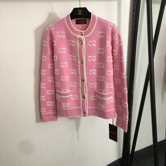 Plush GG letter jacquard single-breasted long-sleeved wool knitted cardigan jacket