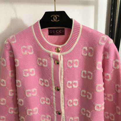Plush GG letter jacquard single-breasted long-sleeved wool knitted cardigan jacket