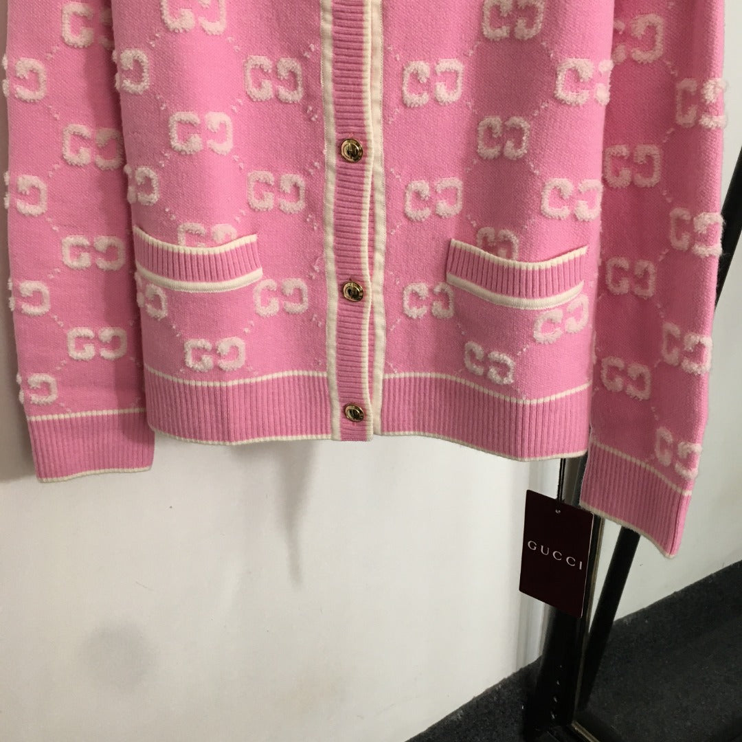 Plush GG letter jacquard single-breasted long-sleeved wool knitted cardigan jacket