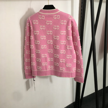 Plush GG letter jacquard single-breasted long-sleeved wool knitted cardigan jacket