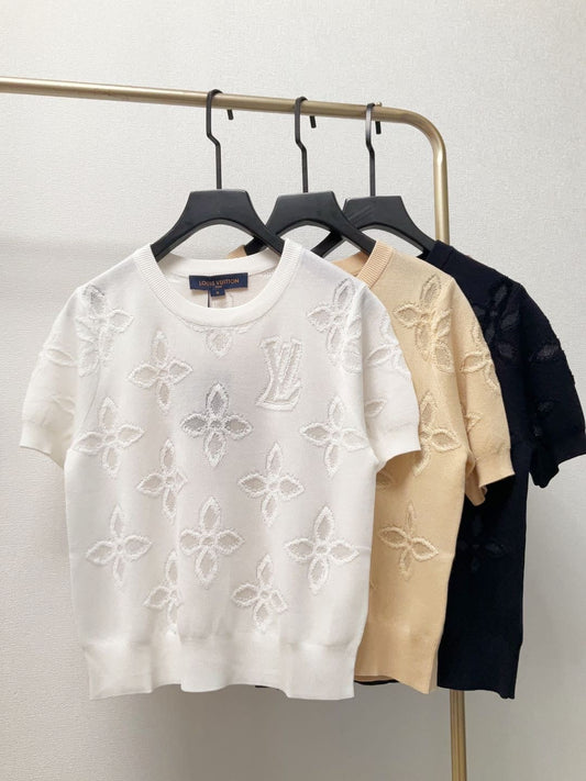 25 Spring and Summer New All-match Knitted Round Neck Short Sleeve