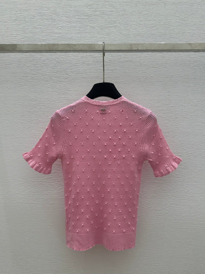 25 Early Spring New Style Solid Color Round Neck Hollow Knitted Short Sleeve