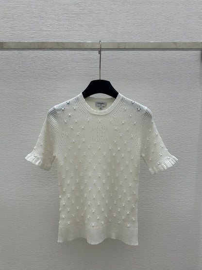 25 Early Spring New Style Solid Color Round Neck Hollow Knitted Short Sleeve