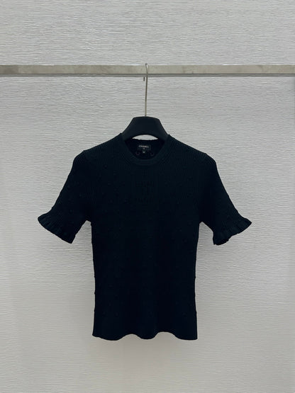 25 Early Spring New Style Solid Color Round Neck Hollow Knitted Short Sleeve