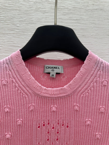 25 Early Spring New Style Solid Color Round Neck Hollow Knitted Short Sleeve