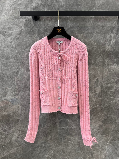 25Ss Early Spring New Product Heavy Craft Lace-up Pollen Cardigan