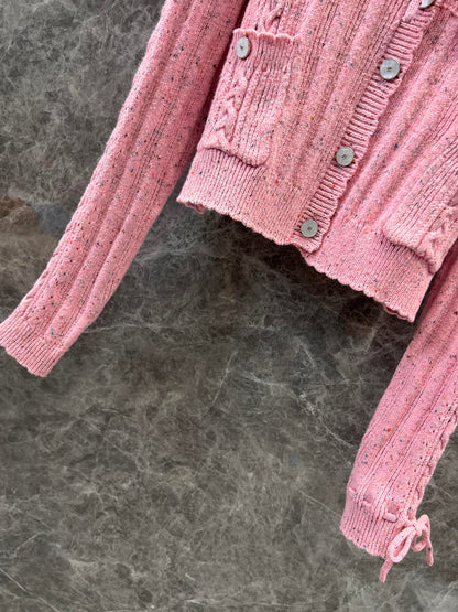 25Ss Early Spring New Product Heavy Craft Lace-up Pollen Cardigan