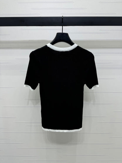 25 Spring and Summer latest series! Round neck contrast knitted short sleeves