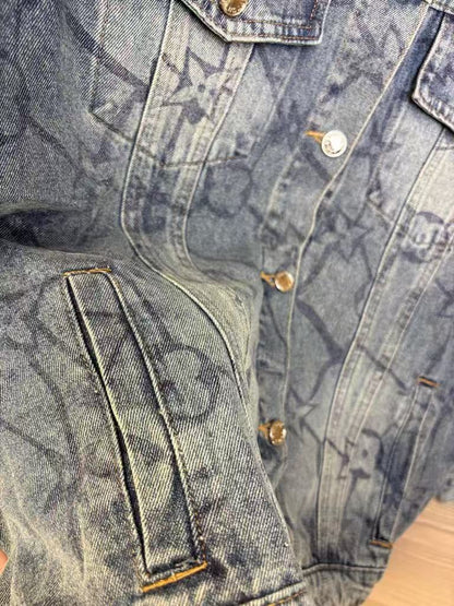25 Heavy duty washed classic all over print embroidered jacquard denim jacket