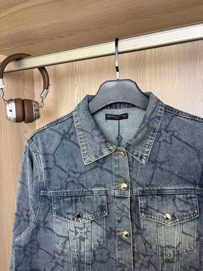 25 Heavy duty washed classic all over print embroidered jacquard denim jacket