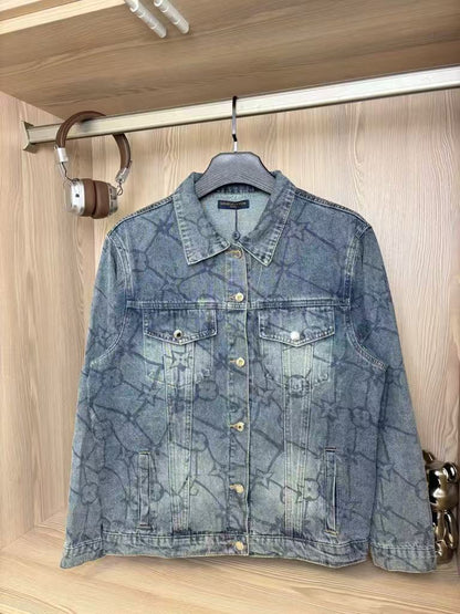25 Heavy duty washed classic all over print embroidered jacquard denim jacket