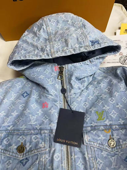 25 Fall and Winter Old Flower Full Print Denim Jacket Coat