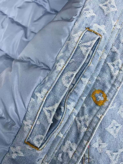25 Fall and Winter Old Flower Full Print Denim Jacket Coat
