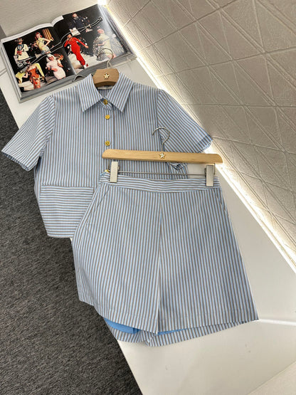 25 Stripe Short Sleeve Shirt Shorts Set