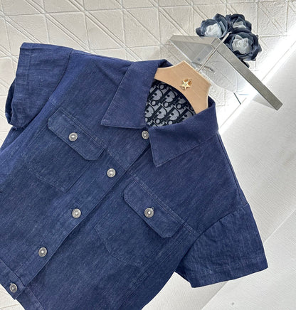 25 Denim short-sleeved shirt and shorts suit