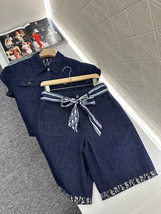 25 Denim short-sleeved shirt and shorts suit