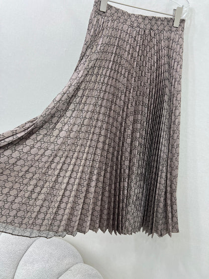 25 Early Spring New Arrival Classic Double Glogo Printed Pleated Long Pleated Skirt