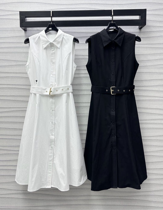 2025 New Arrivals Belt Sleeveless Shirt Dress