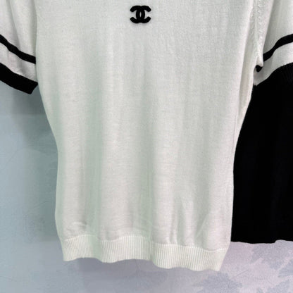 25  Round neck perspective knitted short sleeved shirt