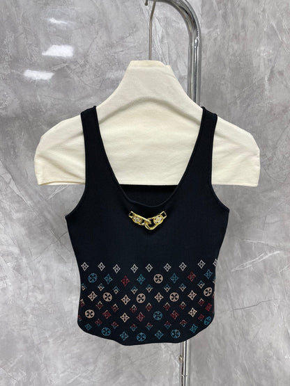25 Classic floral rhinestone splicing metal buckle at the hem 🔗 Decorative vest