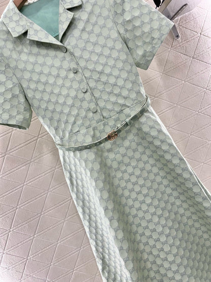 25 Jacquard waistband jumpsuit long skirt