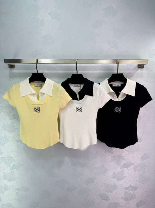 25  Short sleeved fake two-piece knitted top）