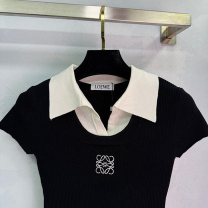 25  Short sleeved fake two-piece knitted top）
