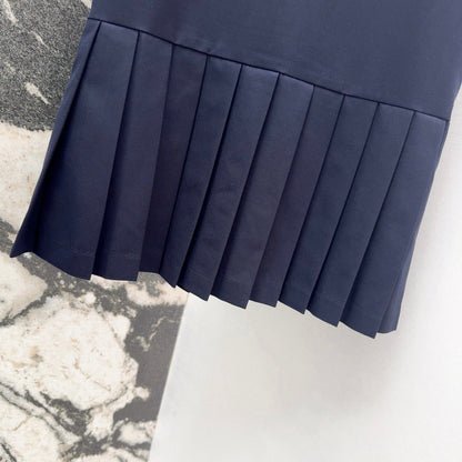 25SS Early Spring New Colorblock Lapel Pleated Polo Dress