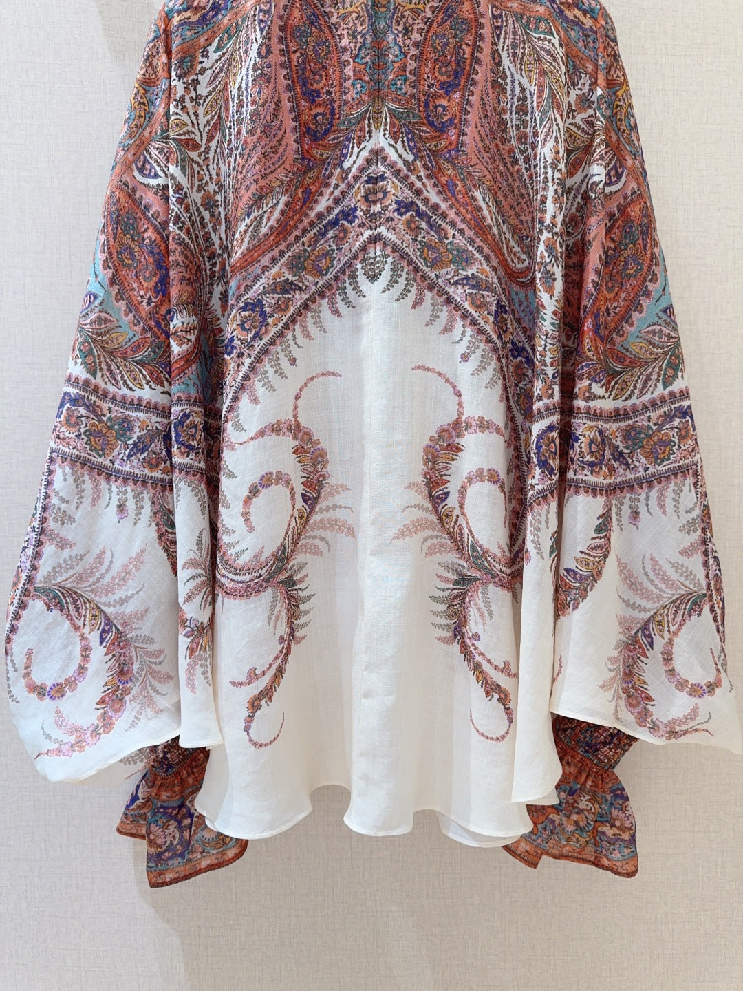 25 Summer New Arrivals Cream Paisley Pattern Tie Neck Long Sleeve Shirt
