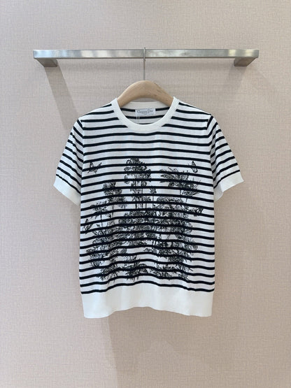 25 Spring and Summer New Round Neck Striped Print Short Sleeve