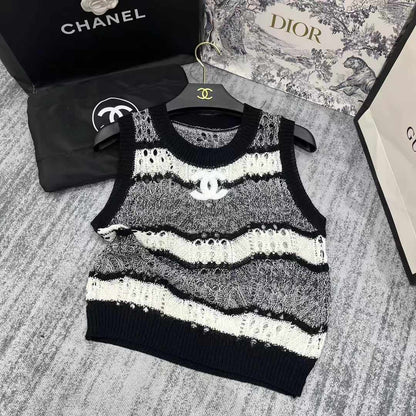 25 Spring and Summer New Mixed Color Striped Hollow Vest