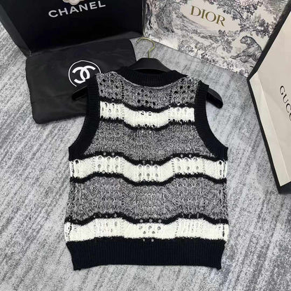 25 Spring and Summer New Mixed Color Striped Hollow Vest