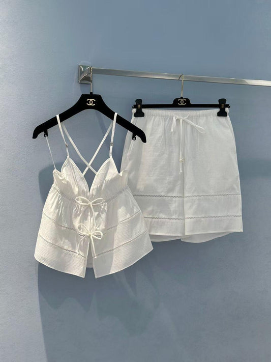 25 Deep V suspenders + shorts set