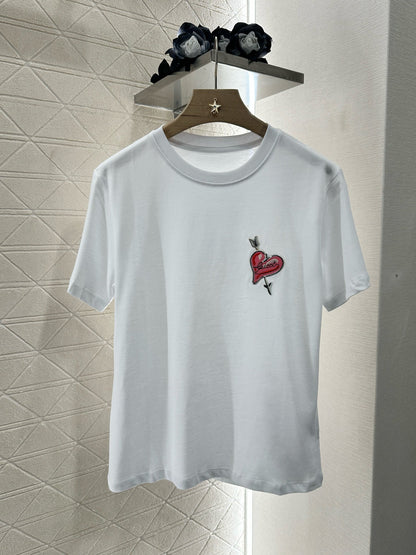 2025 Summer New Round Neck Embroidered Love T-shirt