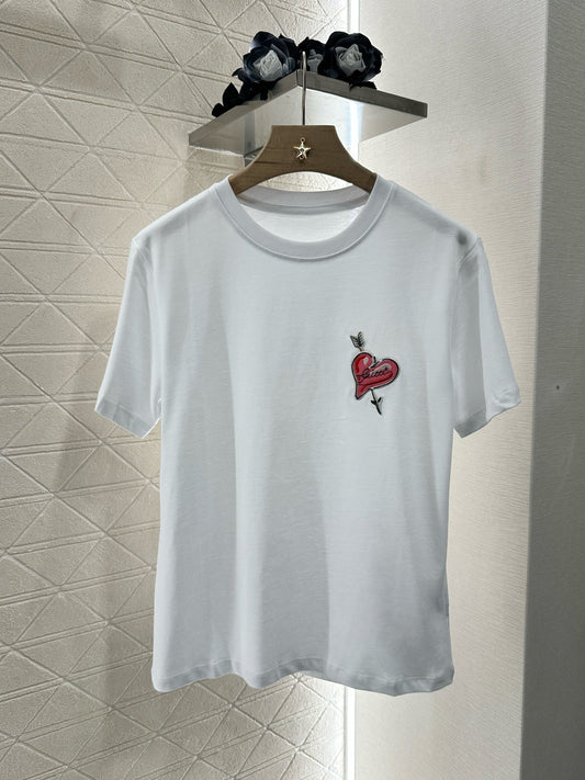 2025 Summer New Round Neck Embroidered Love T-shirt