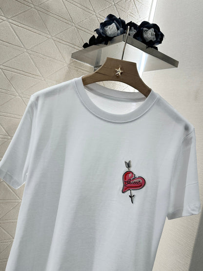2025 Summer New Round Neck Embroidered Love T-shirt