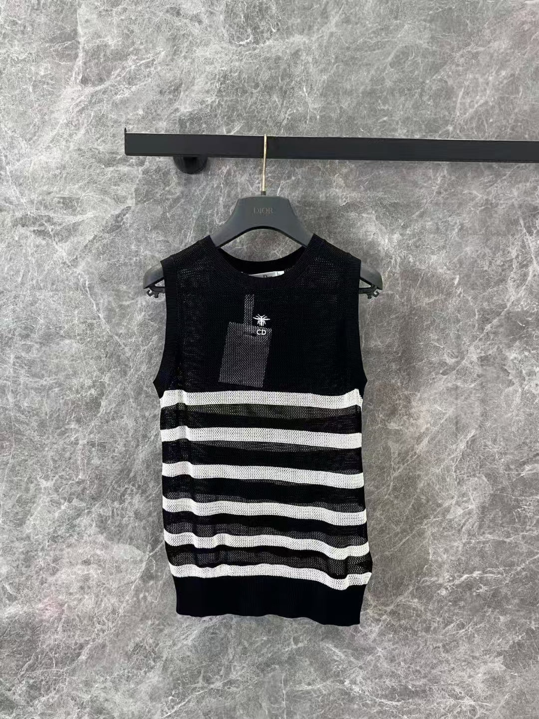 25SS Spring and Summer New Simple and Versatile Striped Knitted Hollow Vest