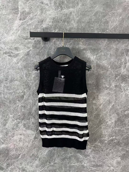 25SS Spring and Summer New Simple and Versatile Striped Knitted Hollow Vest