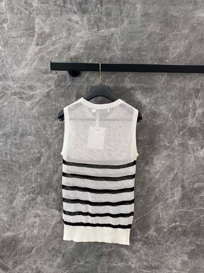 25SS Spring and Summer New Simple and Versatile Striped Knitted Hollow Vest