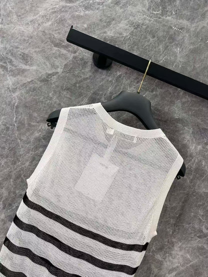 25SS Spring and Summer New Simple and Versatile Striped Knitted Hollow Vest
