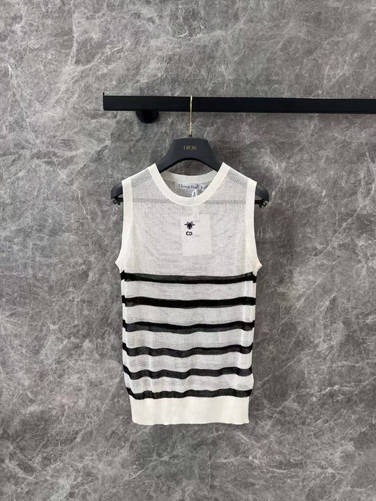 25SS Spring and Summer New Simple and Versatile Striped Knitted Hollow Vest