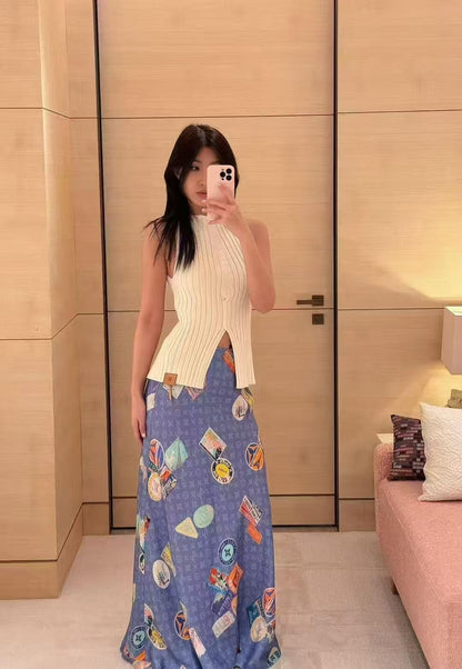25Ss new spring and summer slit slim fit knitted vest top