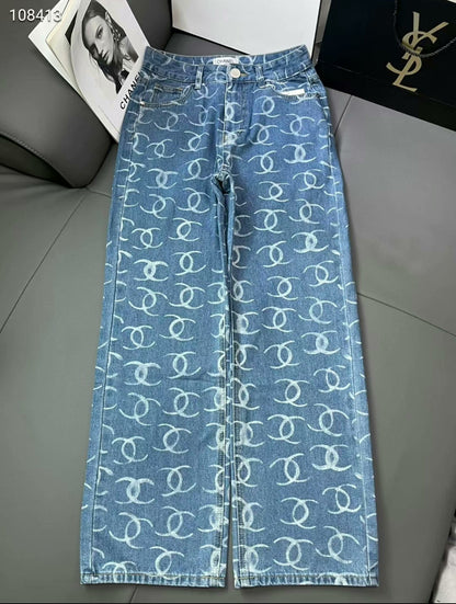 C 25 Full print double c back pocket hand studded sequin jeans