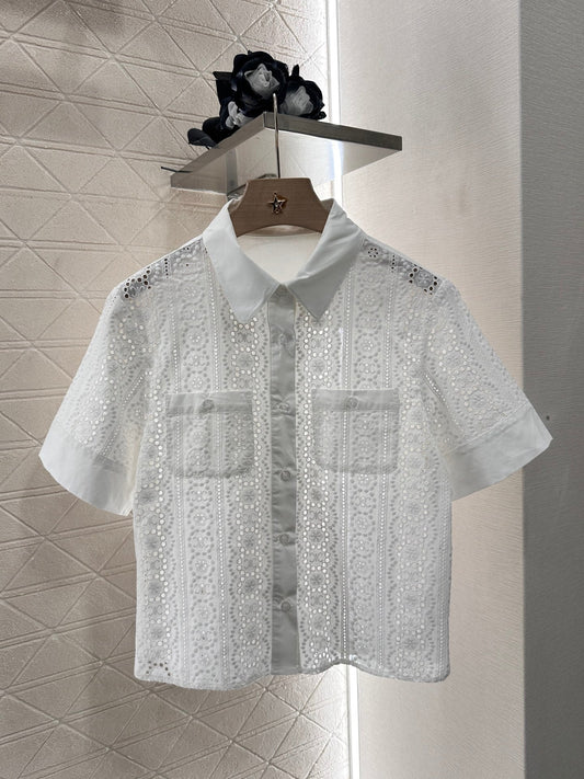 2025 Summer New Retro Jacquard Hollow Shirt